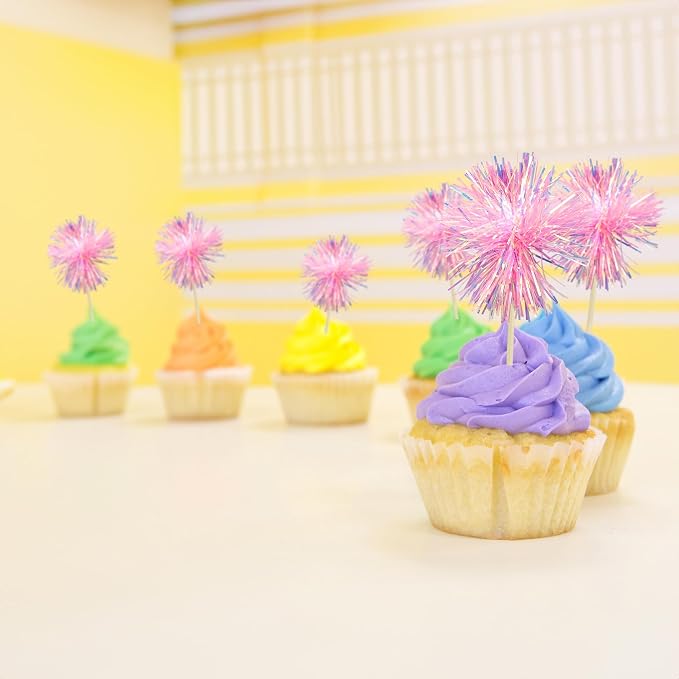Gyufise 30Pcs Foil Firework Cupcake Toppers Sparkle Tinsel Cake Toppers Tinsel - Image 6