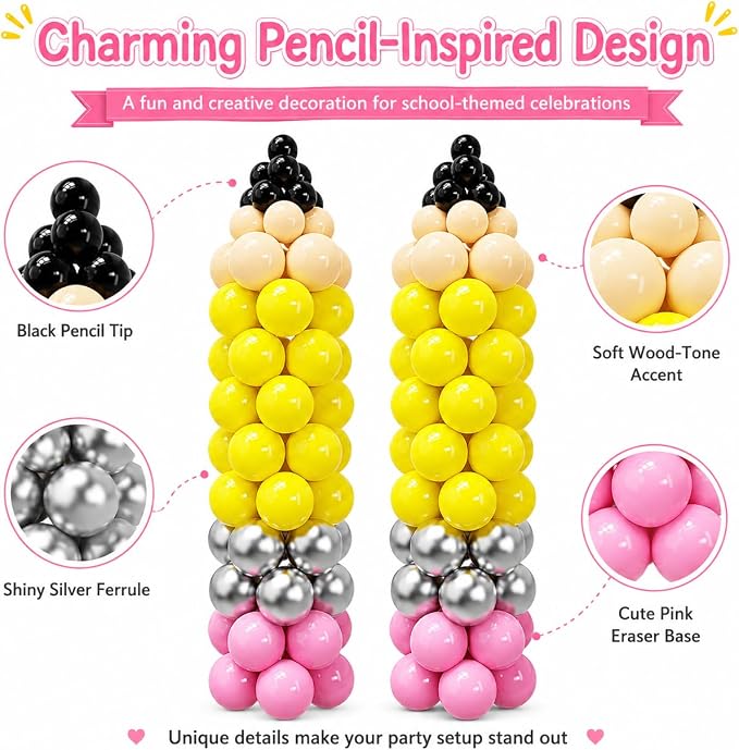 163Pcs Back to School Pencil Balloons | 12Inch Pencil Colorful Balloon DIY Arch - Image 4