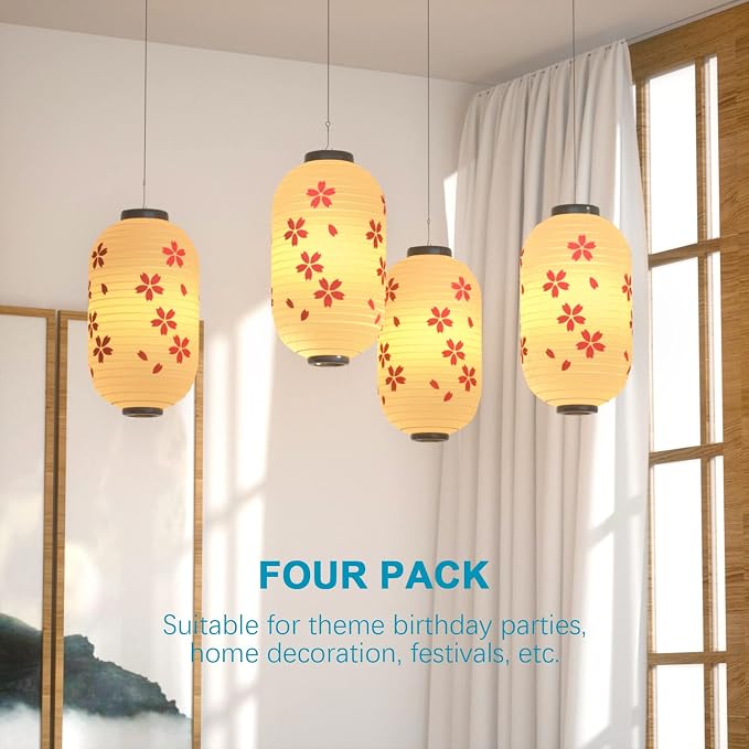 Traditional Japanese Style Beige White Silk Cherry Blossom Lantern 8 x 14 Inch - Image 6