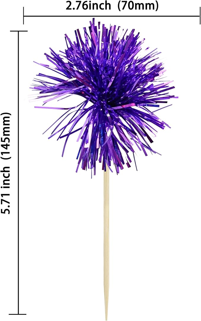 Gyufise 30Pcs Foil Firework Cupcake Toppers Sparkle Tinsel Cake Toppers Tinsel - Image 2