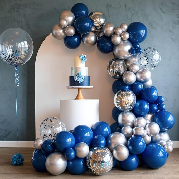 Blue and Silver Balloons, 12 Inch Navy Blue Balloons, Pearl Blue Metallic - Image 7