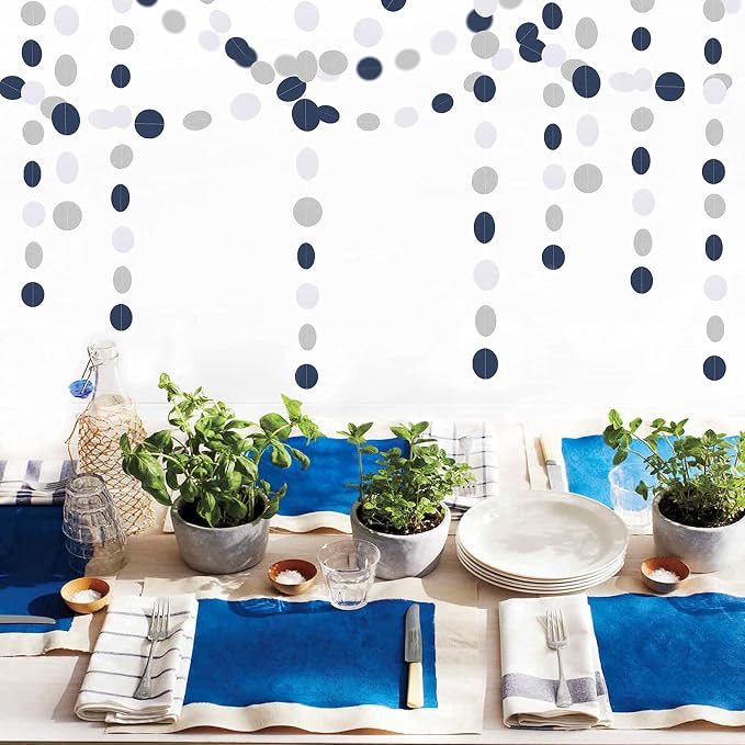 Navy Blue White Silver Paper Garland, 52Ft Gender Reveal Hanging Decoration - Image 7