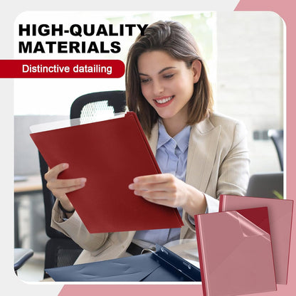 Teling 24 Pcs Clear Report Cover with 3 Prongs, Plastic Report Presentation Folders 90 Sheet Capacity Resume Document Covers for School Office(Dark Red)