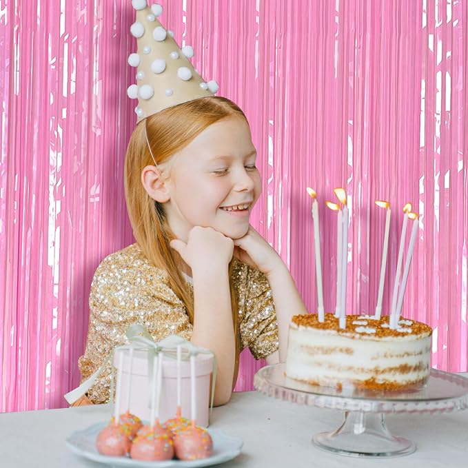 Pink Party Streamers Foil Fringe Backdrop Curtains Tinsel Streamers Birthday - Image 6