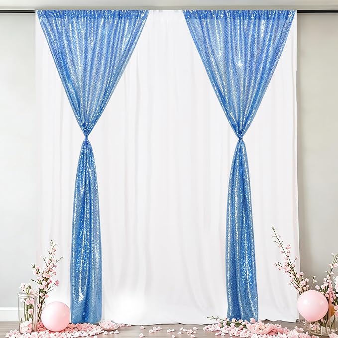 Eternal Beauty Baby Blue Sequin Backdrop Curtains, 2 Panels 2x8FT | 3mm Sparkle - Image 7