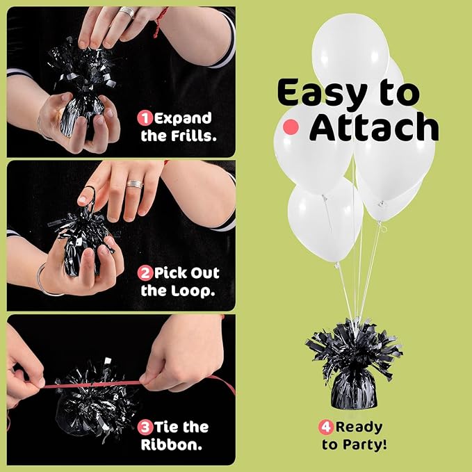Black Balloon Weights, Heavy Balloon Weight Pack of 12 Metallic Foil Weights - Image 5