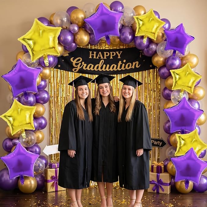 TONIFUL 15 Pack Purple and Gold Star Foil Balloons | 18 Inch Mylar Star Balloons - Image 3