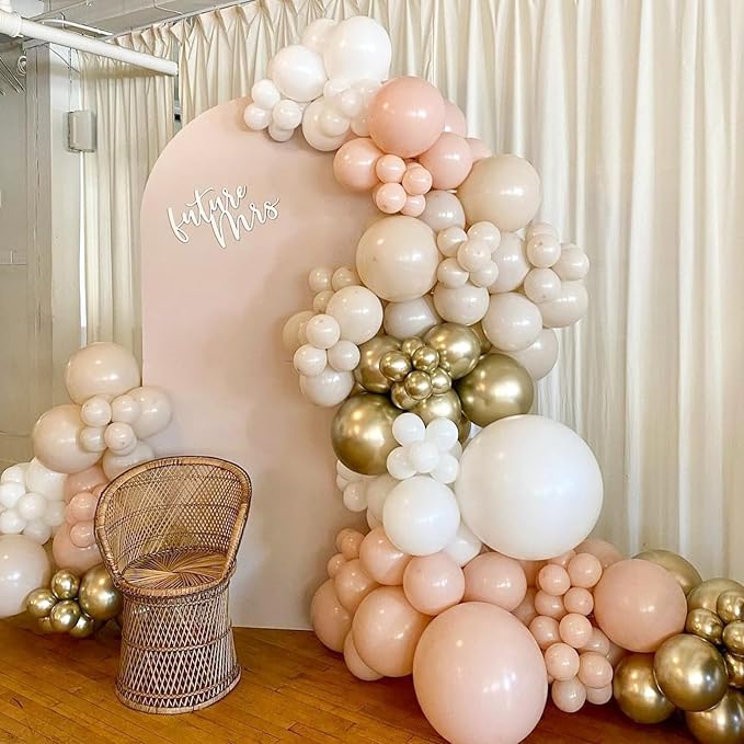 Netural Balloon Set, Double Stuffed Beige Cream Tan Gold Balloons Blush White - Image 6