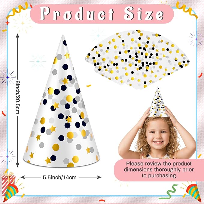 Geyoga 20 Pcs Party Cone Hats Bulk DIY Birthday Assorted Paper Cone Hats Gold - Image 2