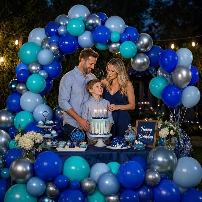 Blue Balloon Set, 12 Inch Metallic Chrome Light Royal Baby Dark Sky Matte - Image 4