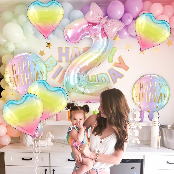 Rainbow Colorful Birthday Decorations Pastel Number 9 Balloon Party Supplies - Image 5