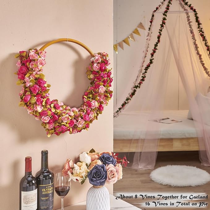 Artificial Flower Garland 8pcs 8.2ft Rose Vine Decor, Fall Purple Flower | - Image 5