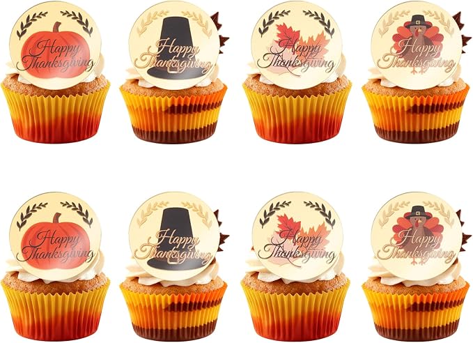 20Pcs Happy Thanksgiving Cupcake Toppers Pumpkin Cake Decor by Wolpark