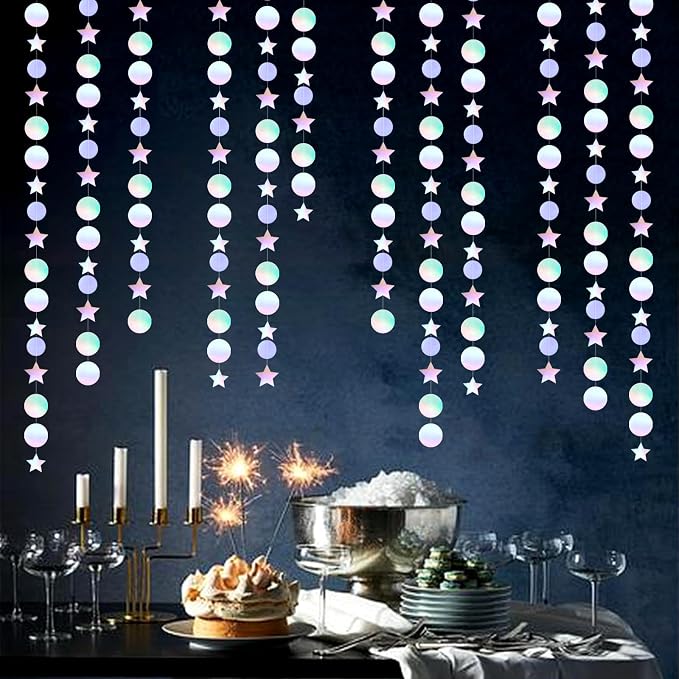 Iridescent Disco-Holographic Birthday Party-Decorations Garland - 52Ft Star - Image 6