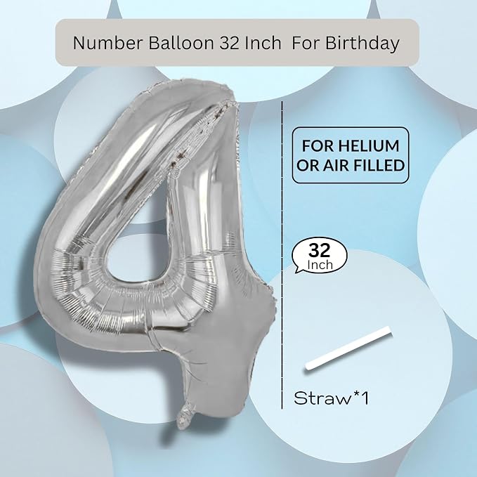 White Number Balloon 4 Mylar Foil Balloons 32 inch - Image 8