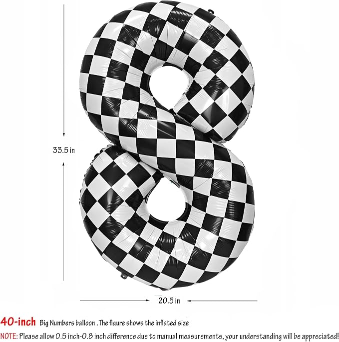 40In Black White Checkered Number 8 Balloon Race Car Digital Foil 8 Balloon | - Image 2
