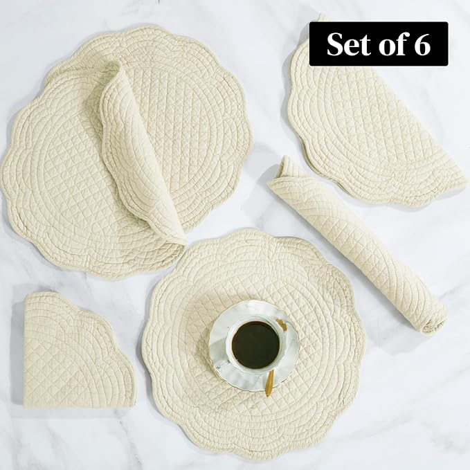 HOMBYS Quilted Placemats Set of 6 Washable Round Placemats - Image 4