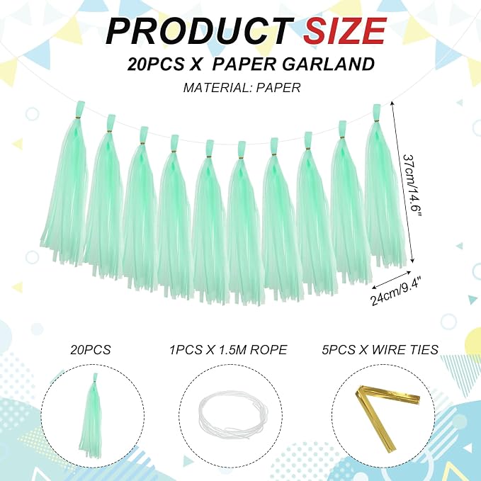 MECCANIXITY 20Pcs Tassel Garland Banner Tissue Paper - Image 2