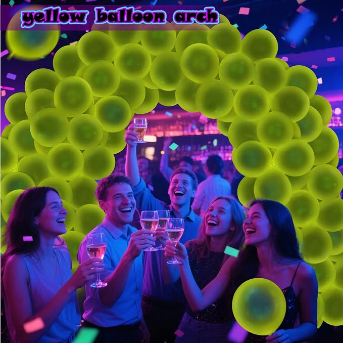 100 Pcs UV Neon Yellow Balloons 12 inch Neon Party Supplies, Glow in the Dark - Image 8