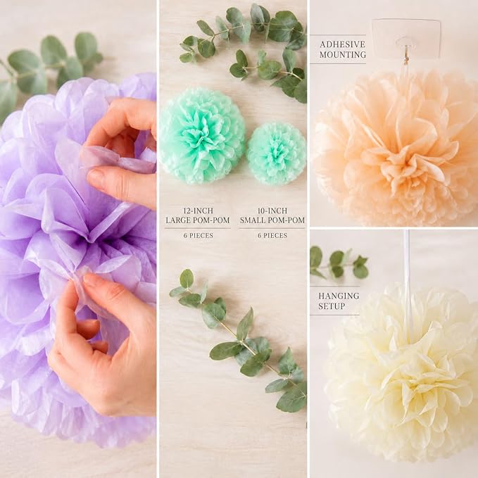 ANSOMO Pastel Tissue Paper Pom Poms Colorful Birthday Party Decorations | - Image 6