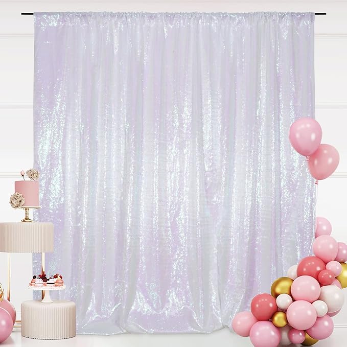 SquarePie Sequin Backdrop Non-Transparent Background Sparkly Curtain for Wedding Party 6FT x 6FT Iridescent