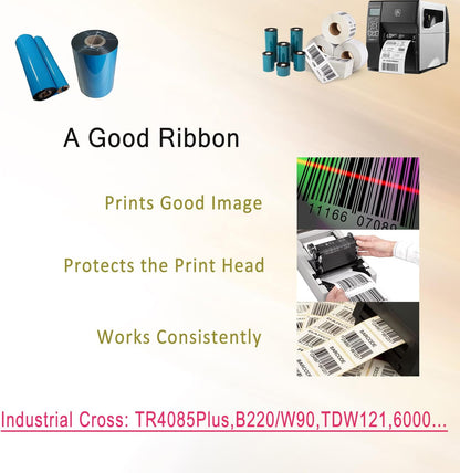 (10 Rolls) 4.33'' x 984' Premium Resin Enhanced Wax Ribbon, 110mm x 300m Black Thermal Transfer Ribbon, Barcode Thermal Label Printer Ribbon, CSO-Ink Outside, 1'' Core for Zebra, TSC, GoDex, Citizen