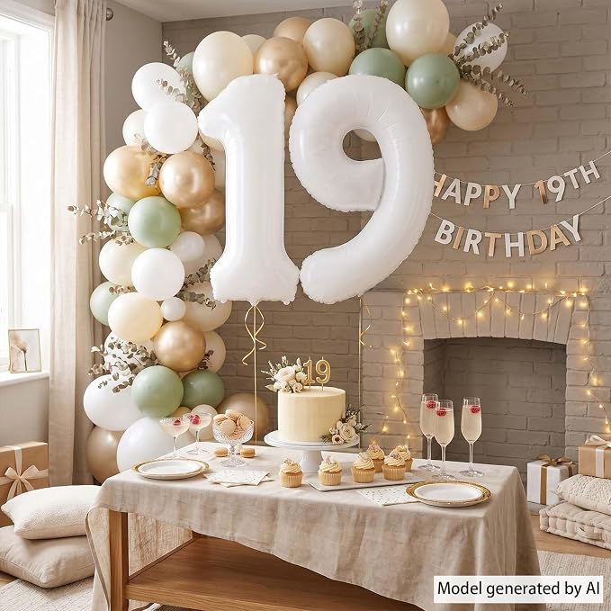 White Number 19 Balloon 40 Inch, Large White Foil Balloons - Image 6
