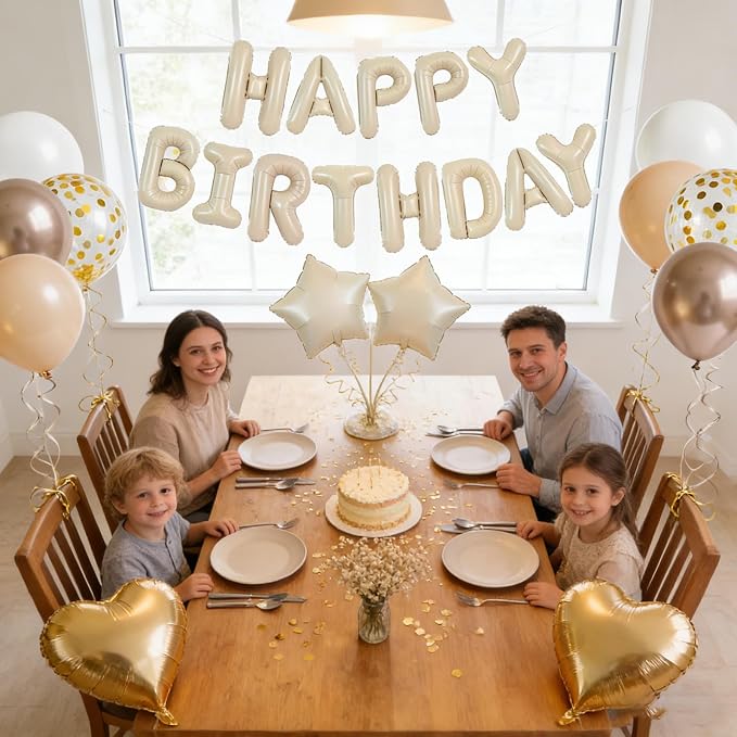 27 Pcs Beige Birthday Decorations, 3D Letters Beige Happy Birthday Balloon - Image 4