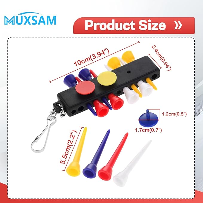 MUXSAM Black Golf Tee Holder for Bag, 1-Pack Golf Tee Carrier with 12 Tee Hole 3 Ball Markers Holes Keychain Golf Accessory