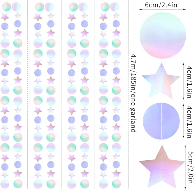 Iridescent Disco-Holographic Birthday Party-Decorations Garland - 52Ft Star - Image 5