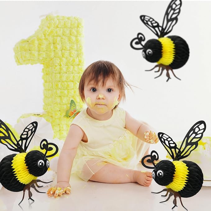 Jetec 6 Pcs Cute Honey Bee Party Decor, Bee Day Honeybee Honeycomb Hanging - Image 7