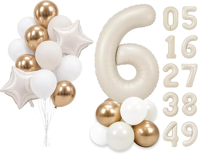 PartyWoo Number Balloons 40 Inch White Number 6 Kit 25pcs by PartyWoo