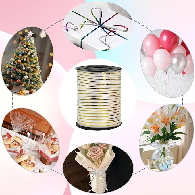 219 Yards Ribbon-White Gold Rimmed Balloon Curling Ribbons Balloon String - Image 4