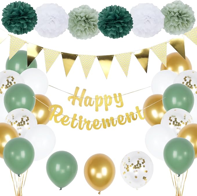 Retirement Party Decorations, Paper Pom Poms, Balloons by Unknown