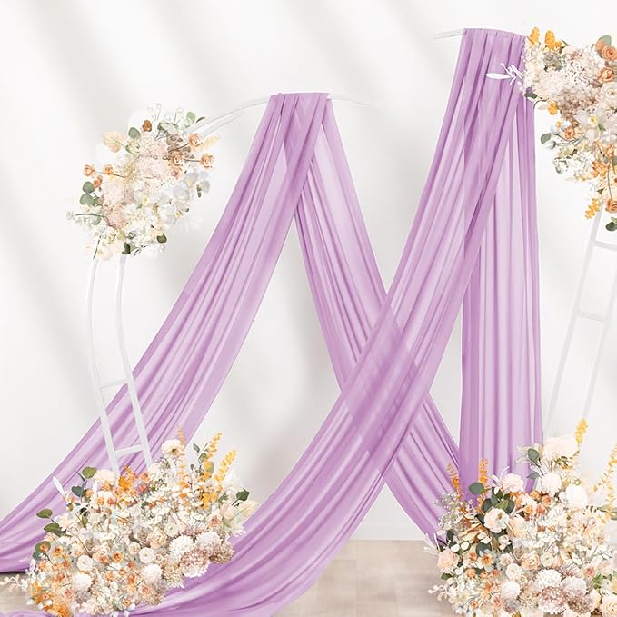Lilac Purple Wedding Arch Draping Fabric 2 Panels 29" x 20 FT Wedding Drapes for Backdrop Sheer Curtains Drapes for Romantic Bridal Baby Shower Ceremony Birthday Party Fall Outdoor Events