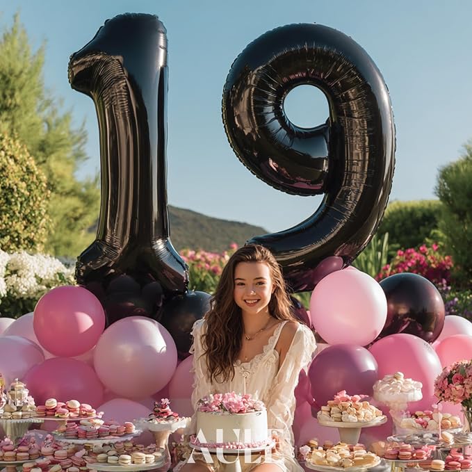 AULE 40 Inch Black Number Balloon 19 Foil 0-9 Birthday Big Numbers | Birthday - Image 2