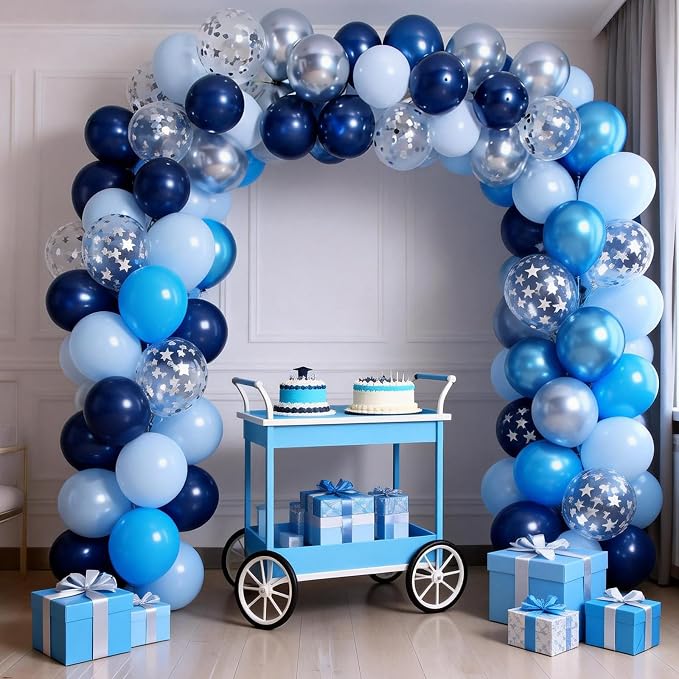 FunHot Blue Balloons, 12 Inch Metallic Silver Star Confetti Latex Balloons - Image 3