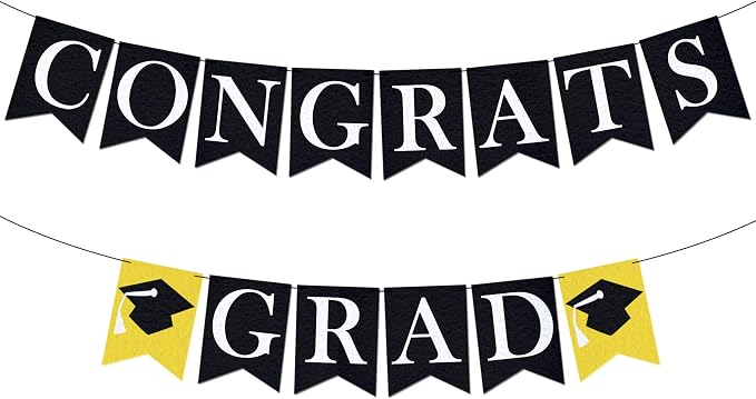 KatchOn Congrats Grad Banner Black | Felt, No DIY, Congrats Banner by KatchOn