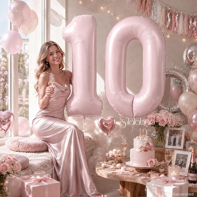 40 Inch Light Pink Number 10 Balloon 0-9 10th Foil Big Giant | Digital - Image 2