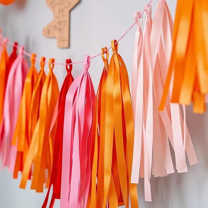 Pink Orange Tissue Paper Tassels 30pcs Hot Pink Orange Pink Streamers - Image 6