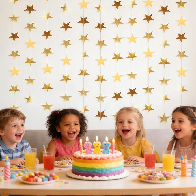 6 Pack Gold Star Garland Banner Each 13Ft Glitter Star Hanging Streamers | - Image 3