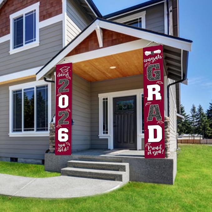 Graduation Decorations 2026 Banner Porch Sign Maroon Burgundy Red - Image 5
