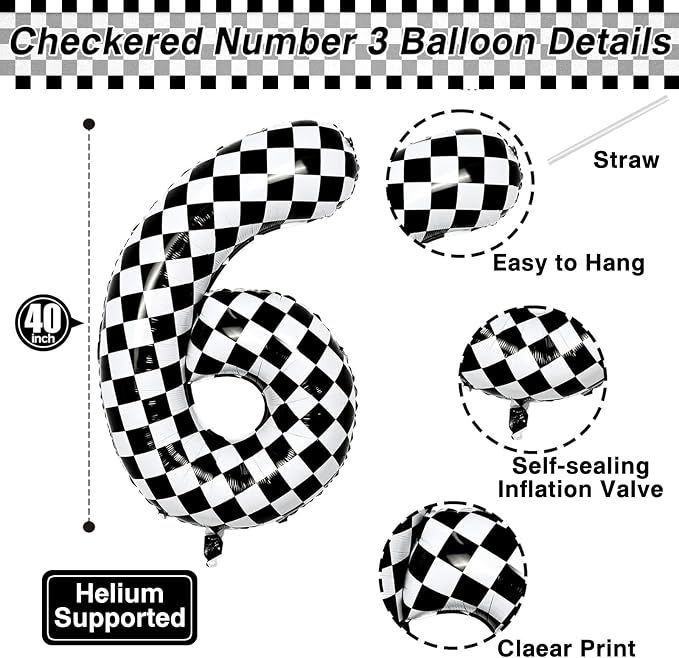 40 Inch Checkered Number 16 Balloon, Foil Balloon - Image 3