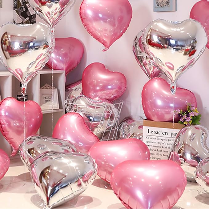 Pink Heart Balloons, 18inch Bright Pink Heart Shaped Foil Balloons 12Pcs Helium - Image 5