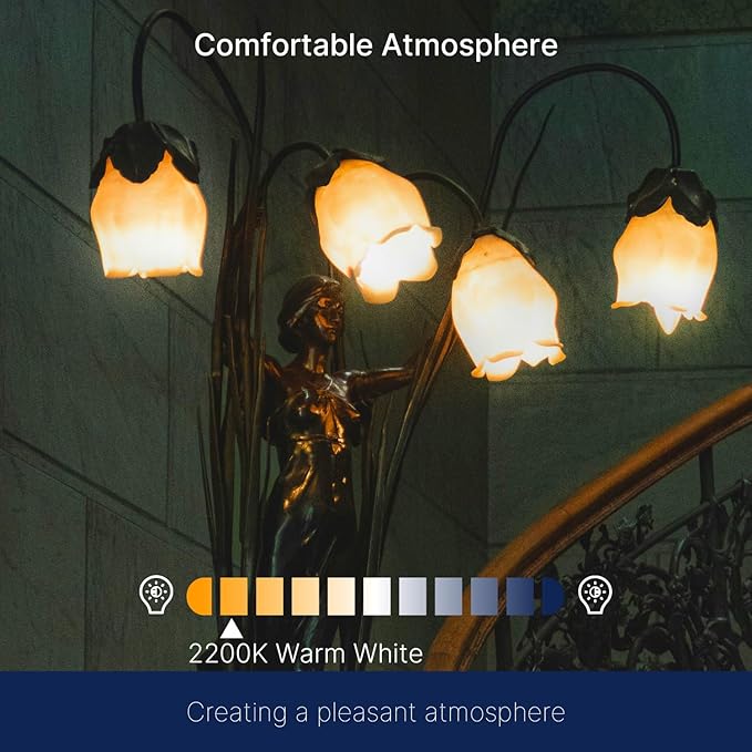 FLSNT 40W Equivalent LED Chandelier Light Bulbs, Dimmable Amber LED B11 E26 Candelabra Base Bulbs, 2200K Warm White, 330LM, 6 Pack UL,CA65 Listed.