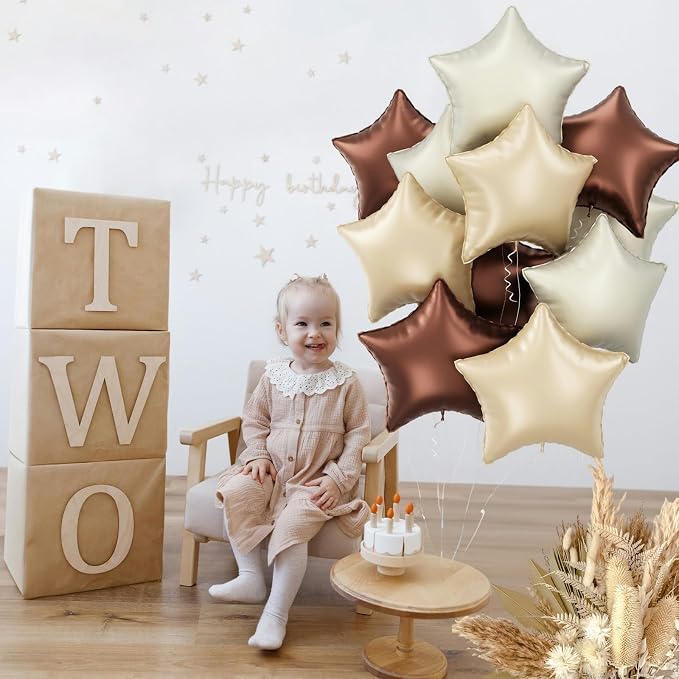 Cream Star Foil Balloons, 18 Inch Brown Beige Netural Stars Shape Balloons 12 - Image 3