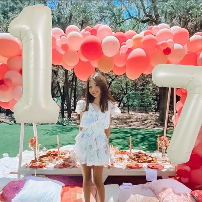 TONIFUL 40 Inch Cream White Large Numbers Balloon 0-9 Birthday Party Decorations - Image 3