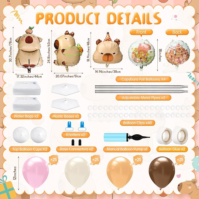 Kasyat 2 Sets Capybara Balloon Column Stand Kit Pink Brown Beige Orange - Image 2