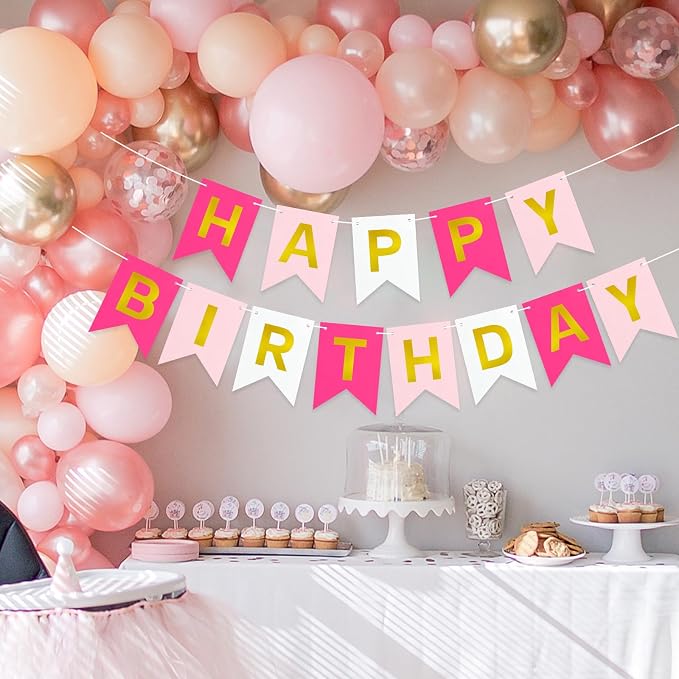 Pre-Strung Pink Happy Birthday Banner Sign - Image 6