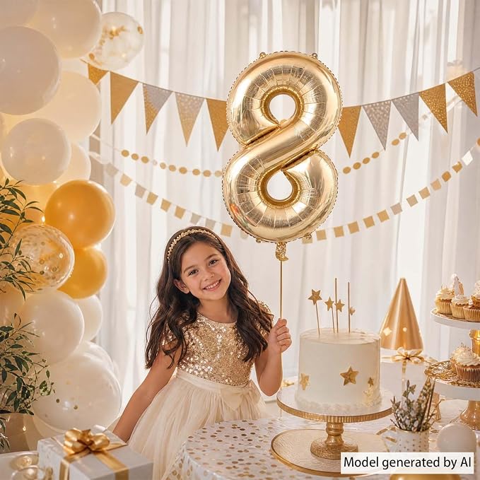White Gold Number 8 Balloon 40 Inch, Foil Digit - Image 6